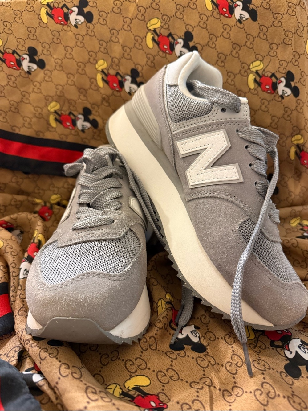 New Balance 574+ Light Gray Suede & Mesh Sneakers